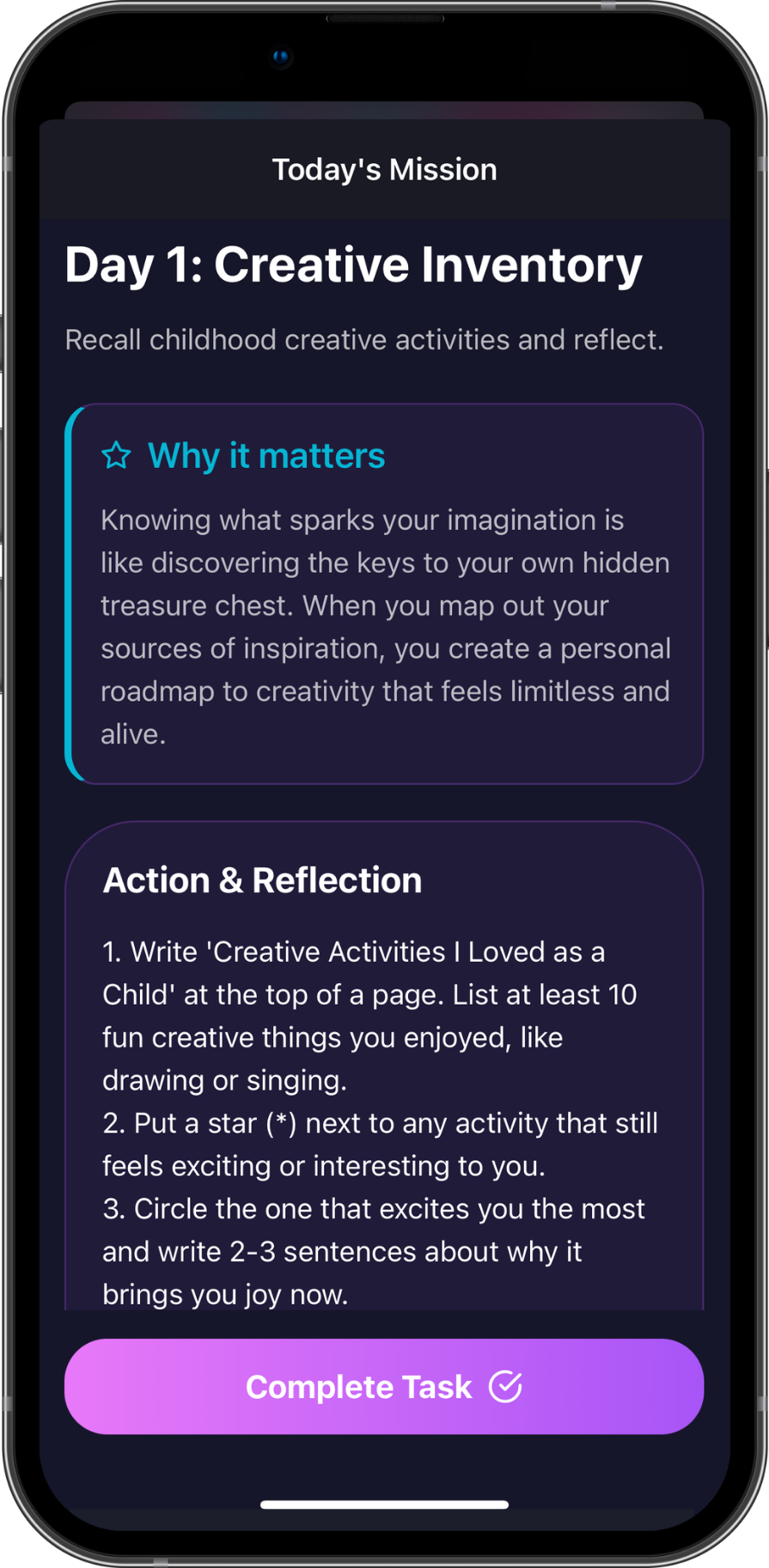 Daily mission screen with task details